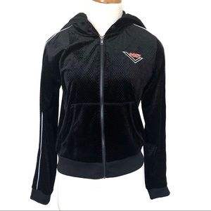 Forever 21 X Pony Collab Black velour Zip Hoodie track Jacket